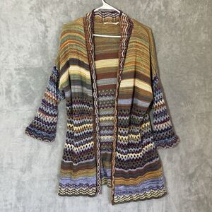 Soft Surroundings Cardigan XL Sweater Stripe Crochet Rainbow Abi Open Front Boho